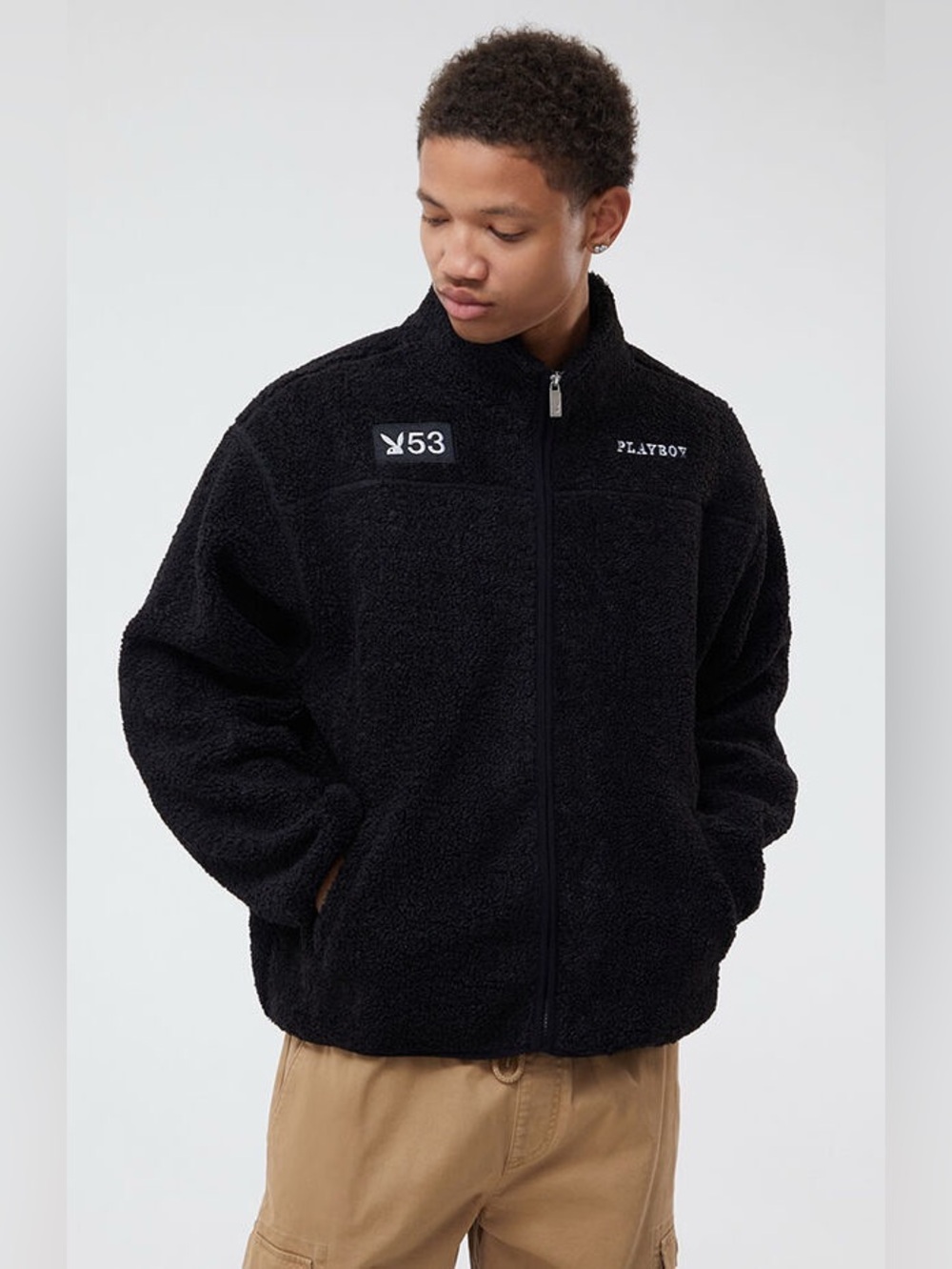 Pacsun Playboy Men's Black Sherpa
Fleece Full Zip Jacket play boy bunny